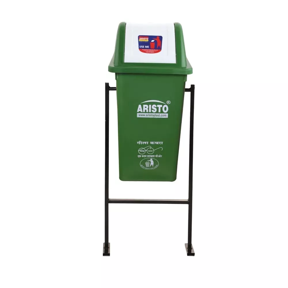 ARISTO Pole Mounted Square Swing Lid Dustbin 80 L Capacity Green