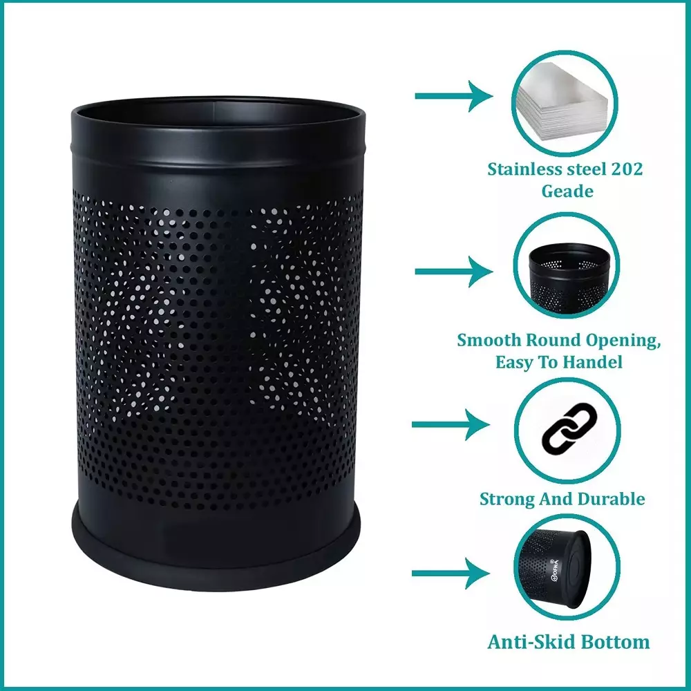 Grassland Open Top Dustbin Stainless Steel Black 8x28 Inch 22 L, GSS1018