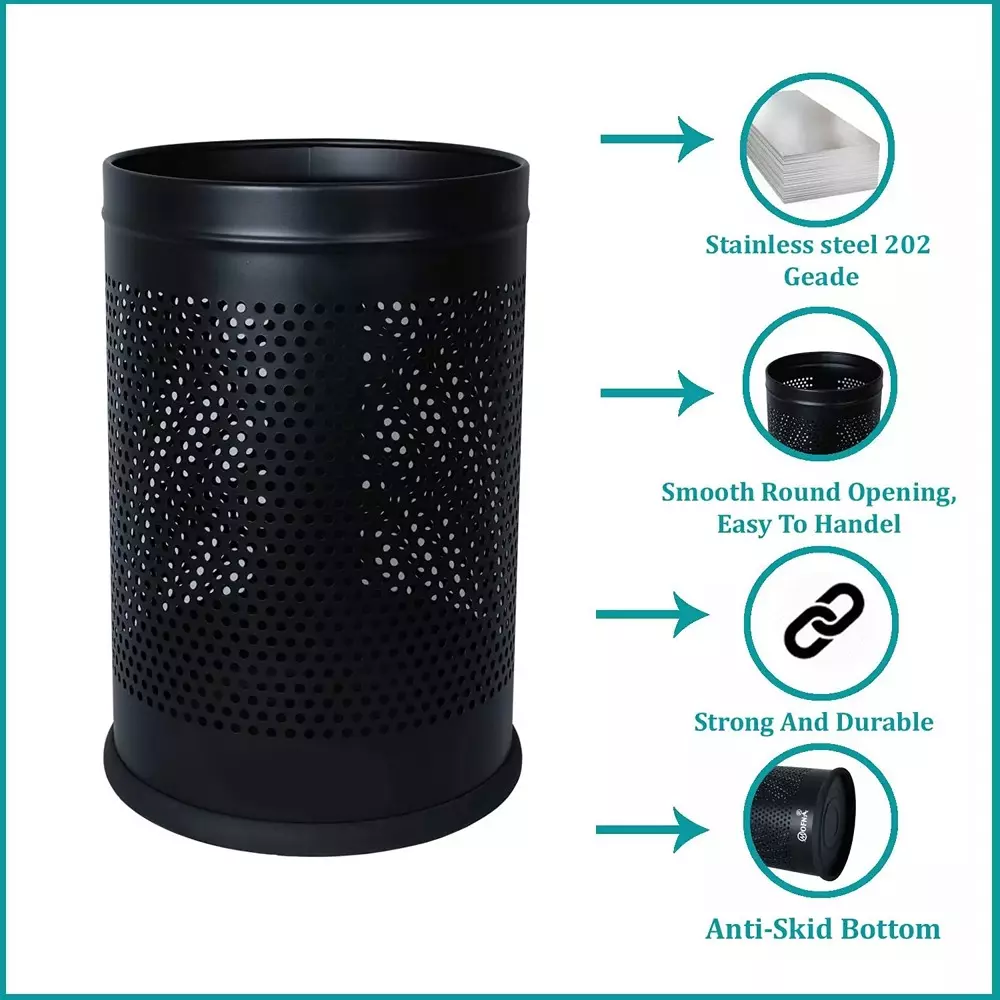 Grassland Open Top Dustbin Stainless Steel Black 8x28 Inch 22 L, GSS1018