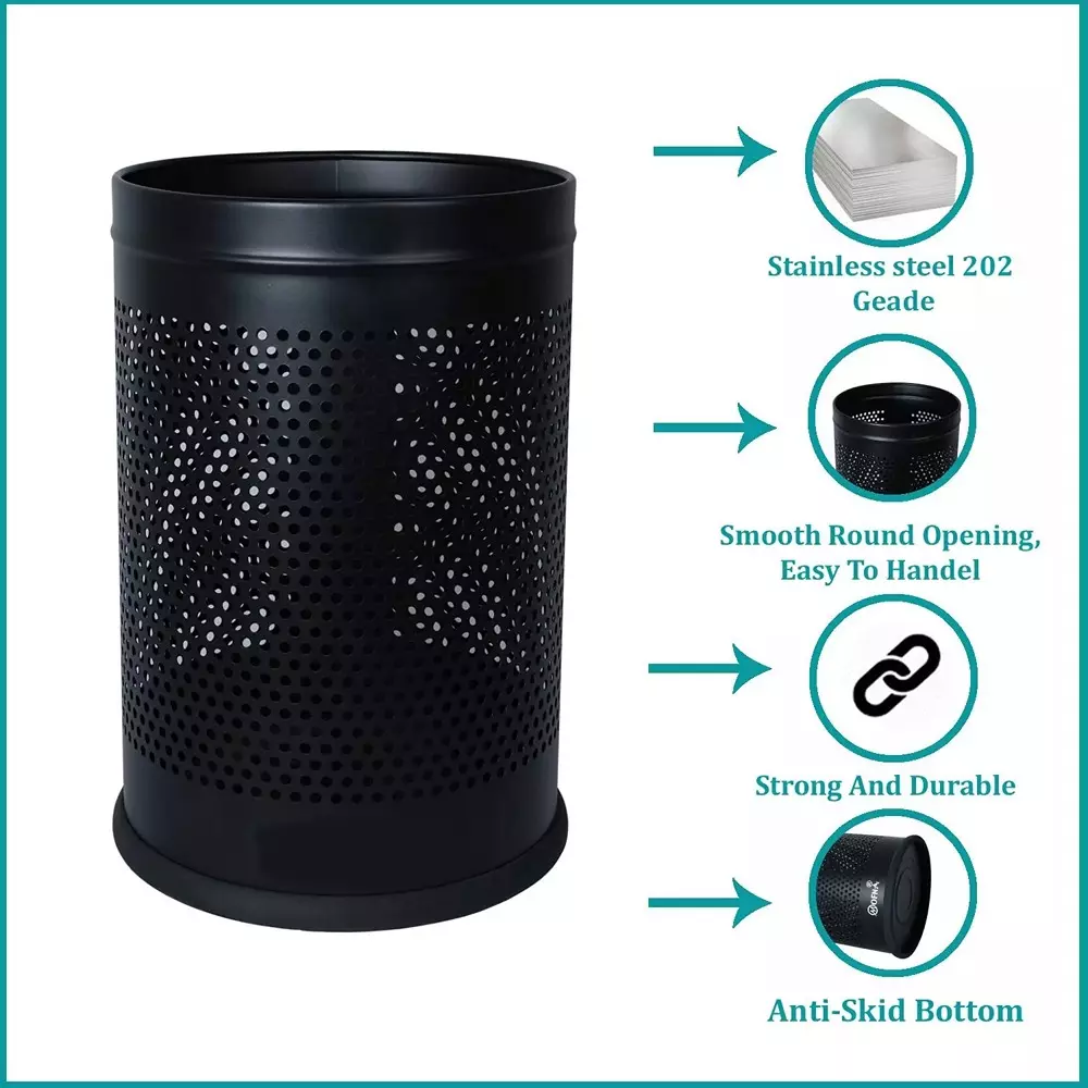 Grassland Open Top Dustbin Stainless Steel Black 22 L, 1126