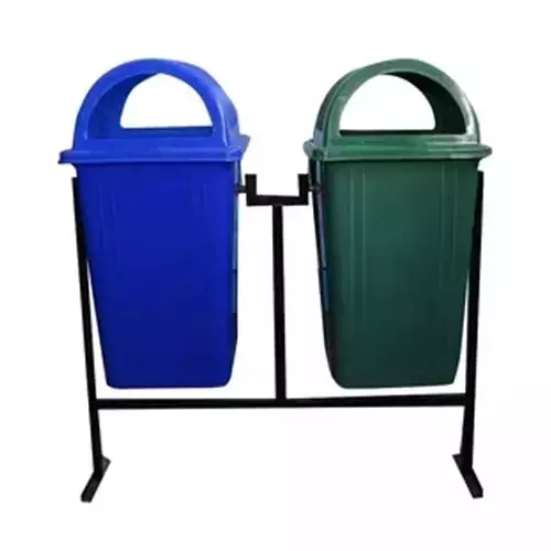 Grassland Dome Lid Dustbin HDPE Plastic Blue & Green 110 L x 2, GPL1227