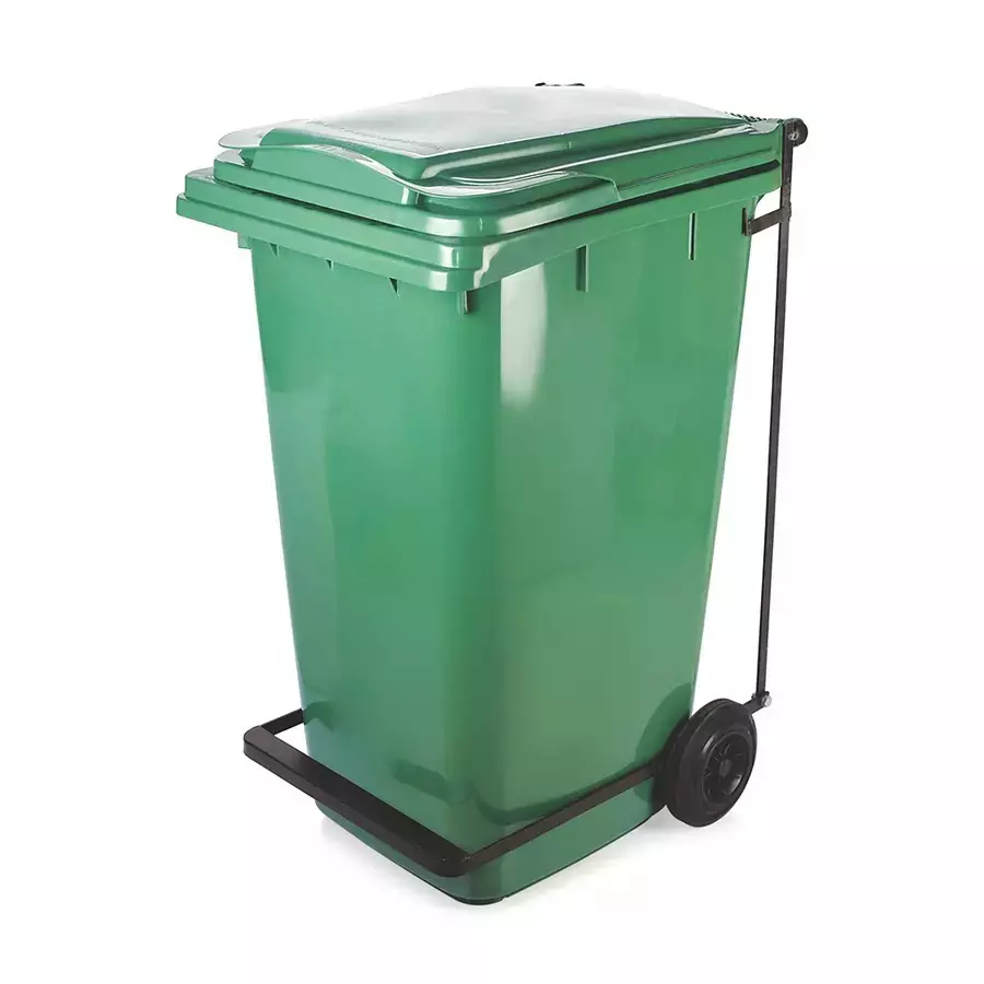 Grassland GPL HDPE Plastic Metal Frame Pedal Dustbin with Lid & 2 Wheels