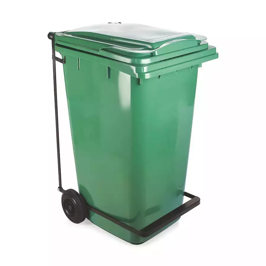 Grassland Pedal Dustbin HDPE Plastic Green 240 L with Lid & 2 Wheels, GPL1040