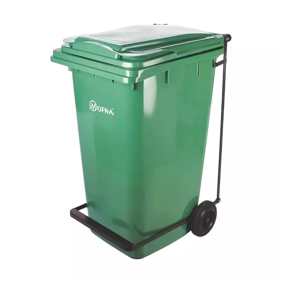 Grassland 240 L Pedal Dustbin with Lid and Wheels HDPE Plastic Green, GPL1040