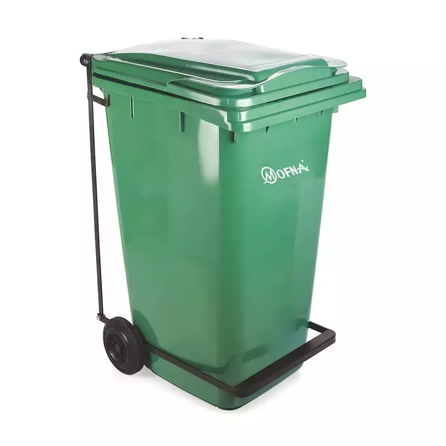 Grassland 240 L Pedal Dustbin with Lid and Wheels HDPE Plastic Green, GPL1040