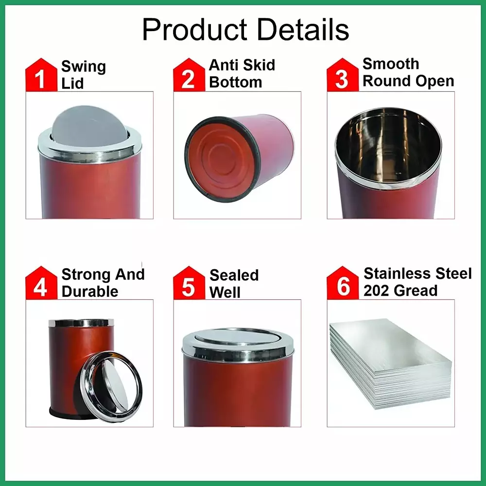 Grassland Dustbin 50 L Stainless Steel Round ‎Brown with Swing Lid, GSS1168