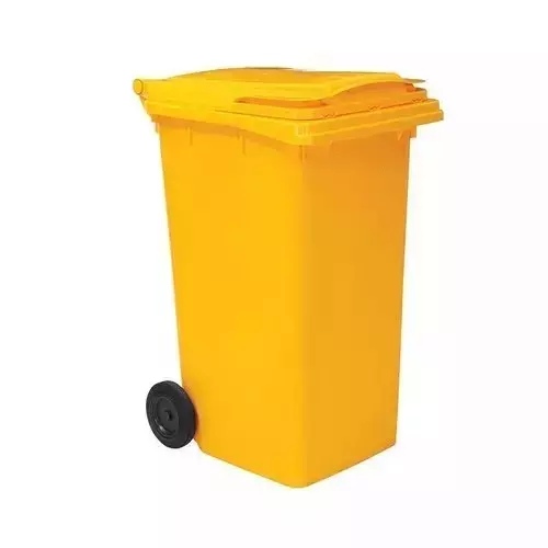 Grassland Dustbin HDPE Plastic Yellow 120 L with Lid & 2 Wheels, GPL1186