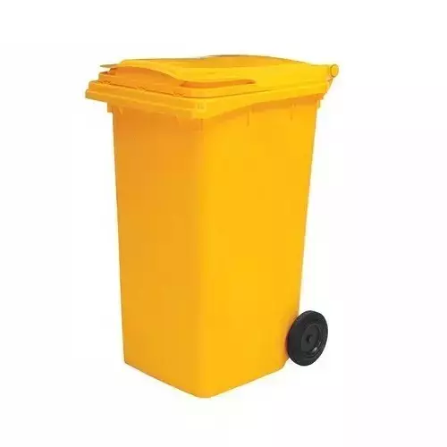 Grassland Dustbin HDPE Plastic Yellow 120 L with Lid & 2 Wheels, GPL1186
