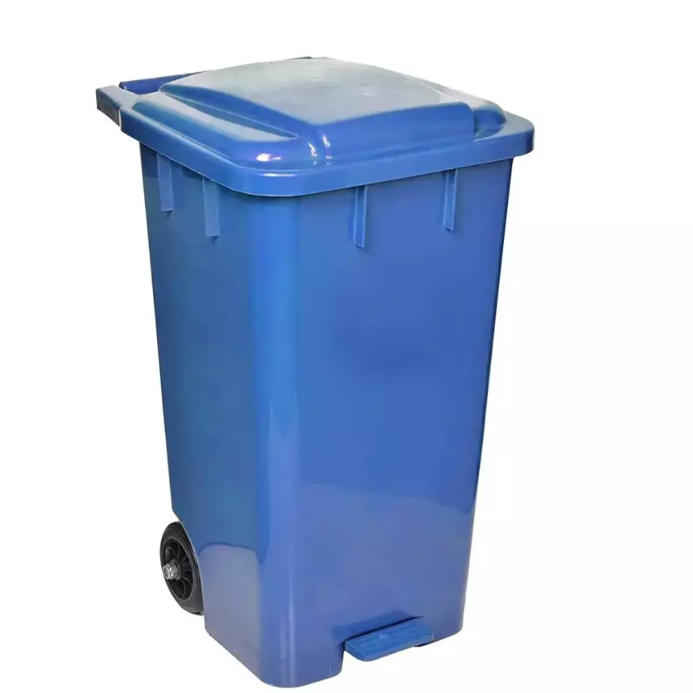 Grassland Pedal Dustbin HDPE Plastic Blue 80 L with Lid & 2 Wheels, GPL1201