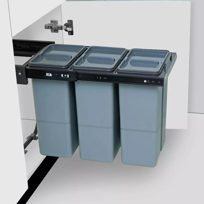 Olive Waste Bin 3B with Soft Close 10+10+10 L PVC Square Light Grey 292x510x400 mm, 113010830006
