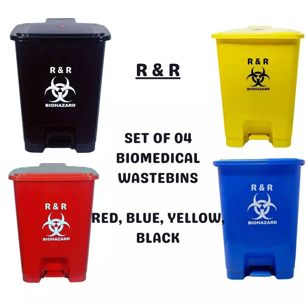 r-r-foot-pedal-wastebin-set-15-l-capacity-plastic-for-hospitals-clinics-laboratories-healthcare-use-pack-of-4-pcs