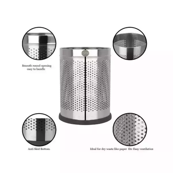 Grassland 12 L Open Top Dustbin Stainless Steel Silver 8x12 Inch, GSS1109