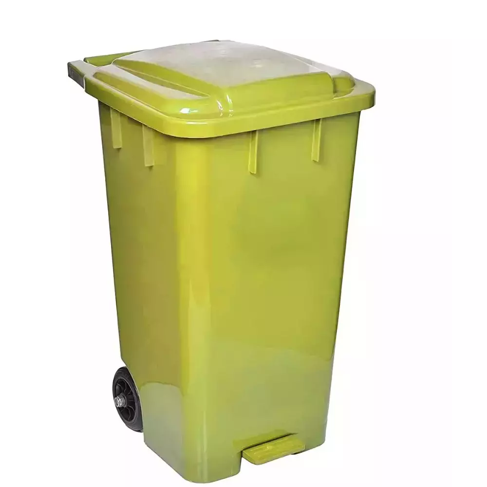 Grassland GPL HDPE Plastic Plain Pedal Dustbin with Lid & 2 Wheels