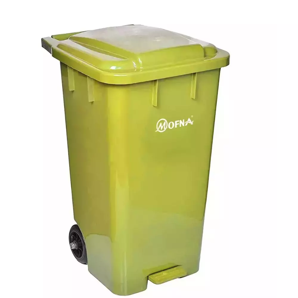 Grassland 80 L Pedal Dustbin with Lid and Wheels HDPE Plastic Yellow, GPL1036