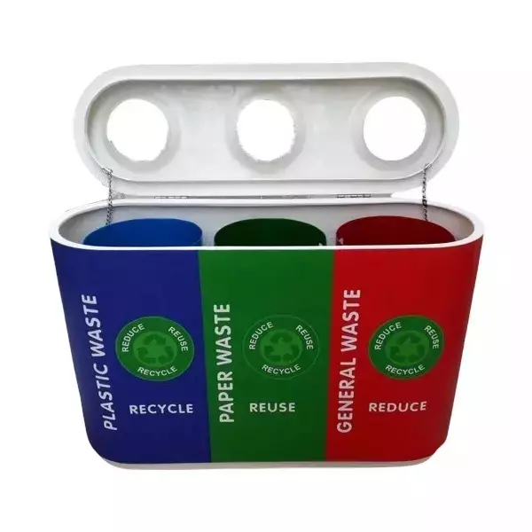 Grassland Open Top Trio Dustbin Fibre Reinforced Plastic Blue, Red, Yellow 180 L, GFRP1046