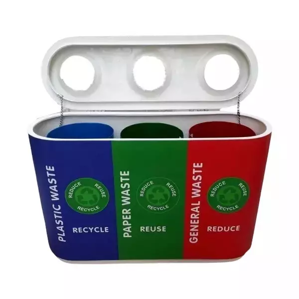 Grassland 60x3 L Trio Dustbin Fibre Reinforced Plastic Blue, Red and Yellow, GFRP1046