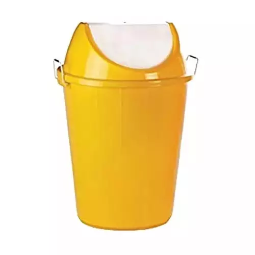 Grassland Dustbin 60 L HDPE Plastic Round Yellow with Swing Lid, GPL1131