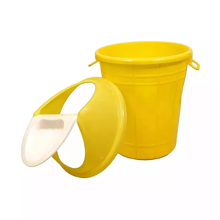 Grassland Dustbin 60 L HDPE Plastic Round Yellow with Swing Lid, GPL1131