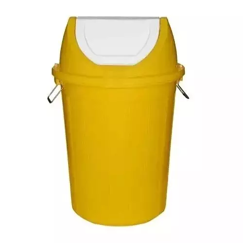 Grassland Dustbin 60 L HDPE Plastic Round Yellow with Swing Lid, GPL1131