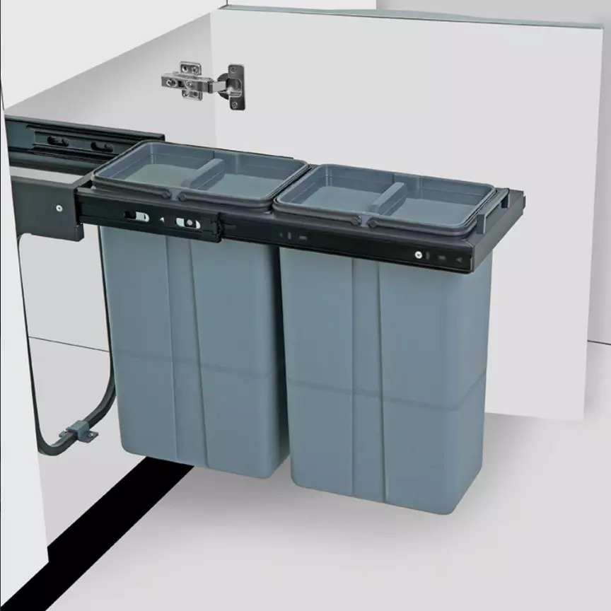 Olive Waste Bin 4 with Soft Close 10+10 L PVC Square Light Grey 214x510x400 mm, 113010830007