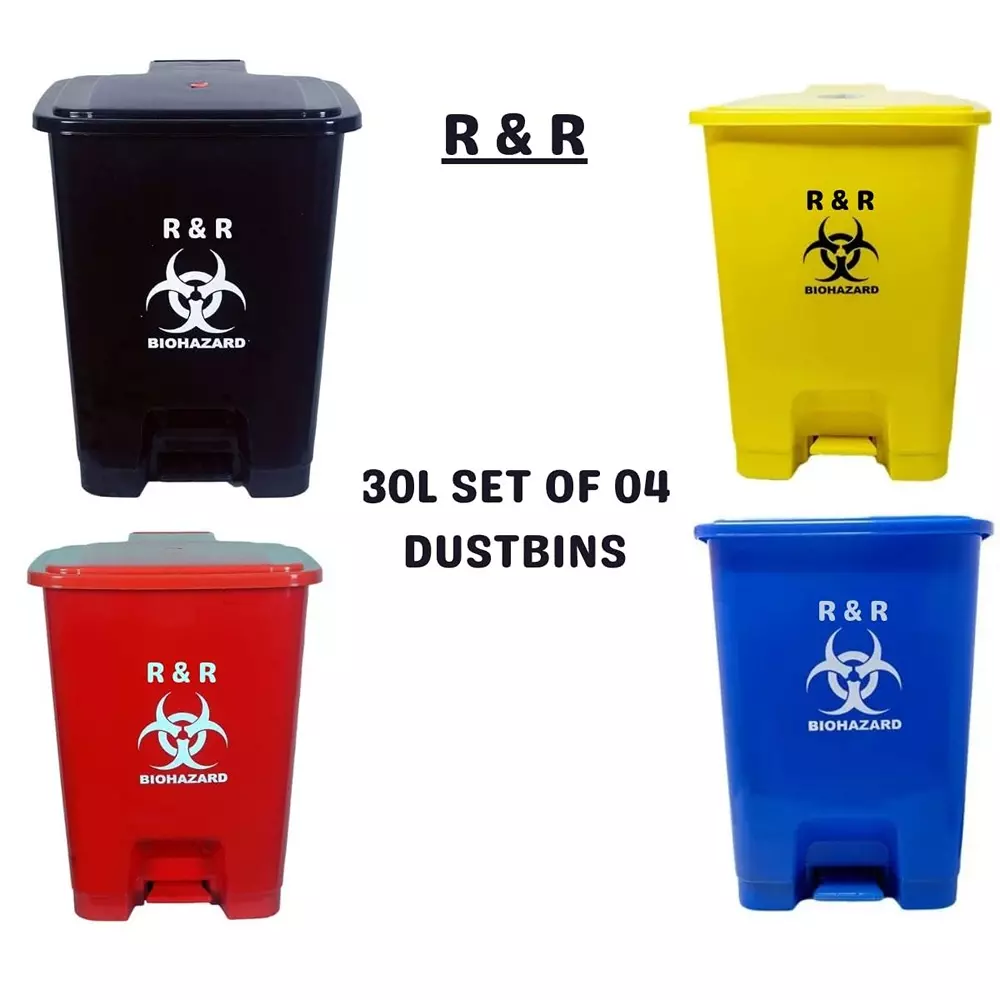 r-r-foot-pedal-wastebin-set-30-l-capacity-plastic-for-hospitals-clinics-laboratories-healthcare-use-pack-of-4-pcs