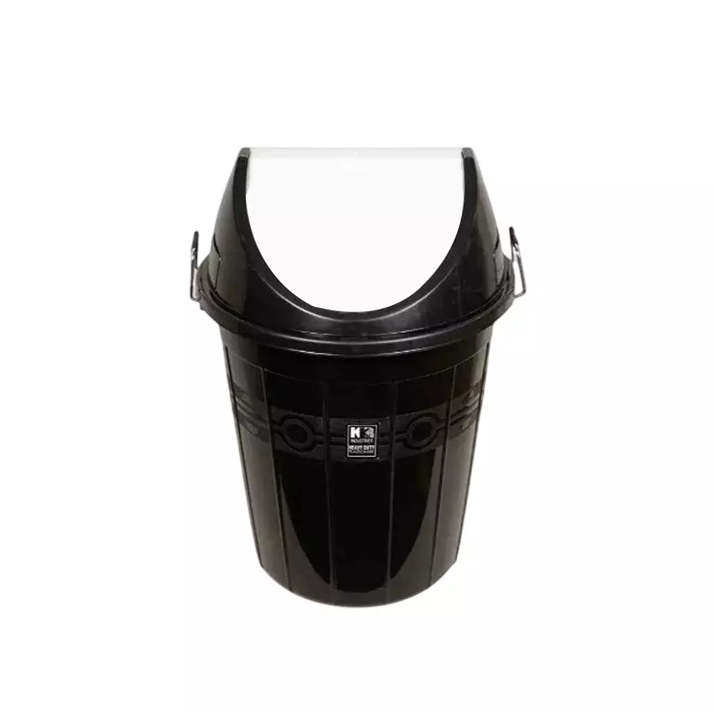 KKR Heavy Duty Swing Dustbin 60 L Capacity Black Round Shape Plastic for Indoor & Outdoor Use