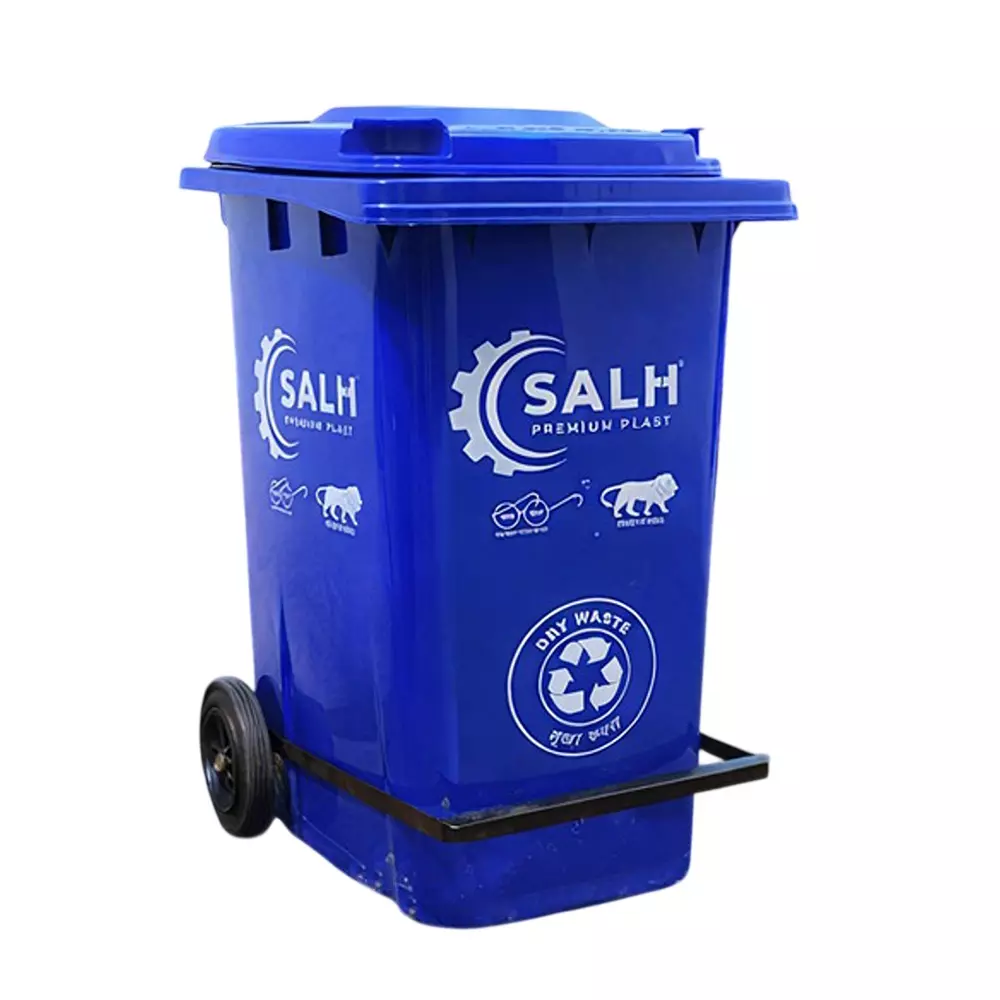 Salh Dustbin Open Top along with LID and 2 Wheels 240 L Capacity Blue Rectangular Shape Plastic for Outdoor, SWB 240 L