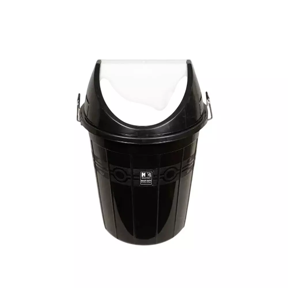 KKR Heavy Duty Swing Dustbin 100 L Capacity Black Round Shape Plastic for Indoor & Outdoor Use