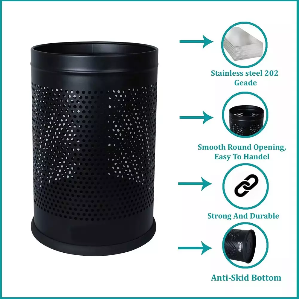 Grassland Open Top Dustbin Stainless Steel Black 12x24 Inch 50 L, GSS1167