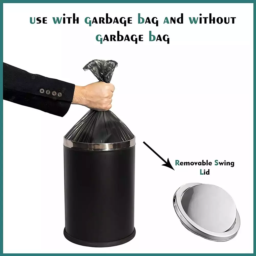 Grassland Dustbin 10 L Stainless Steel Round Black with Swing Lid, GSS1043