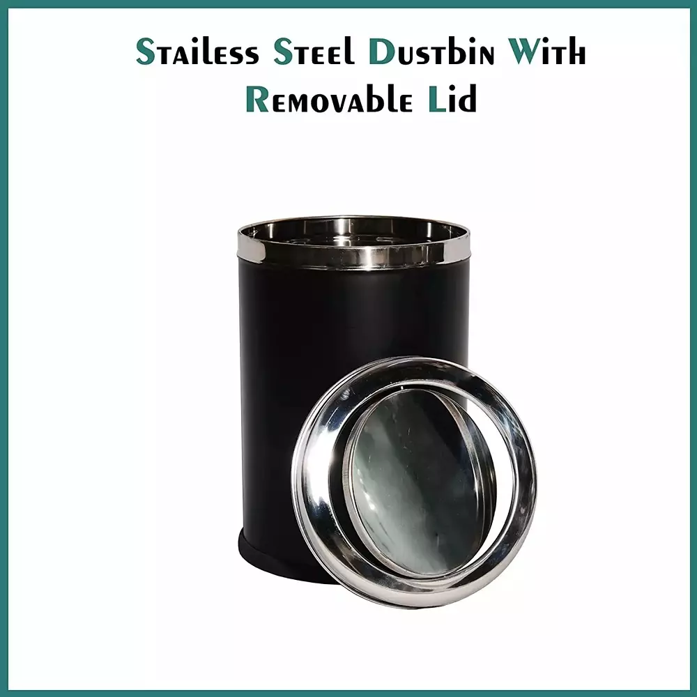 Grassland Dustbin 10 L Stainless Steel Round Black with Swing Lid, GSS1043
