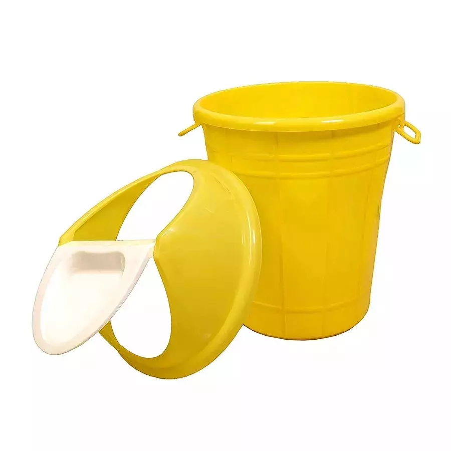 Grassland Dustbin 30 L HDPE Plastic Round Yellow with Swing Lid, GPL1173