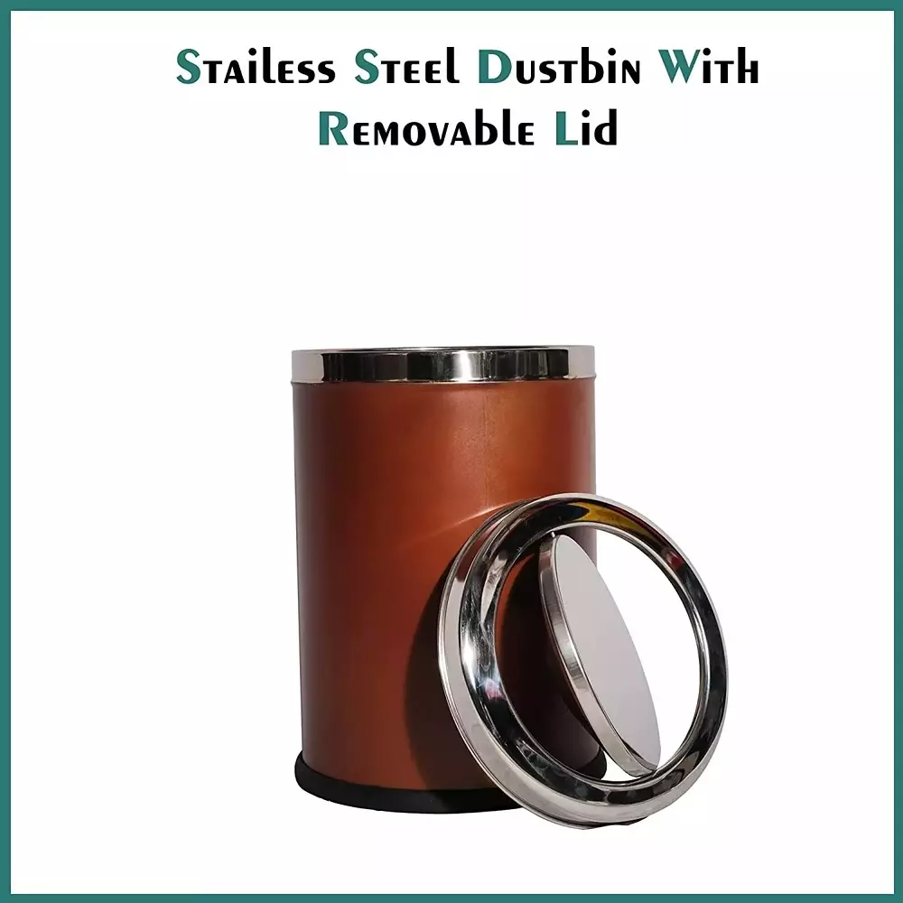 Grassland Dustbin 10 L Stainless Steel Round ‎Brown with Swing Lid, GSS1257