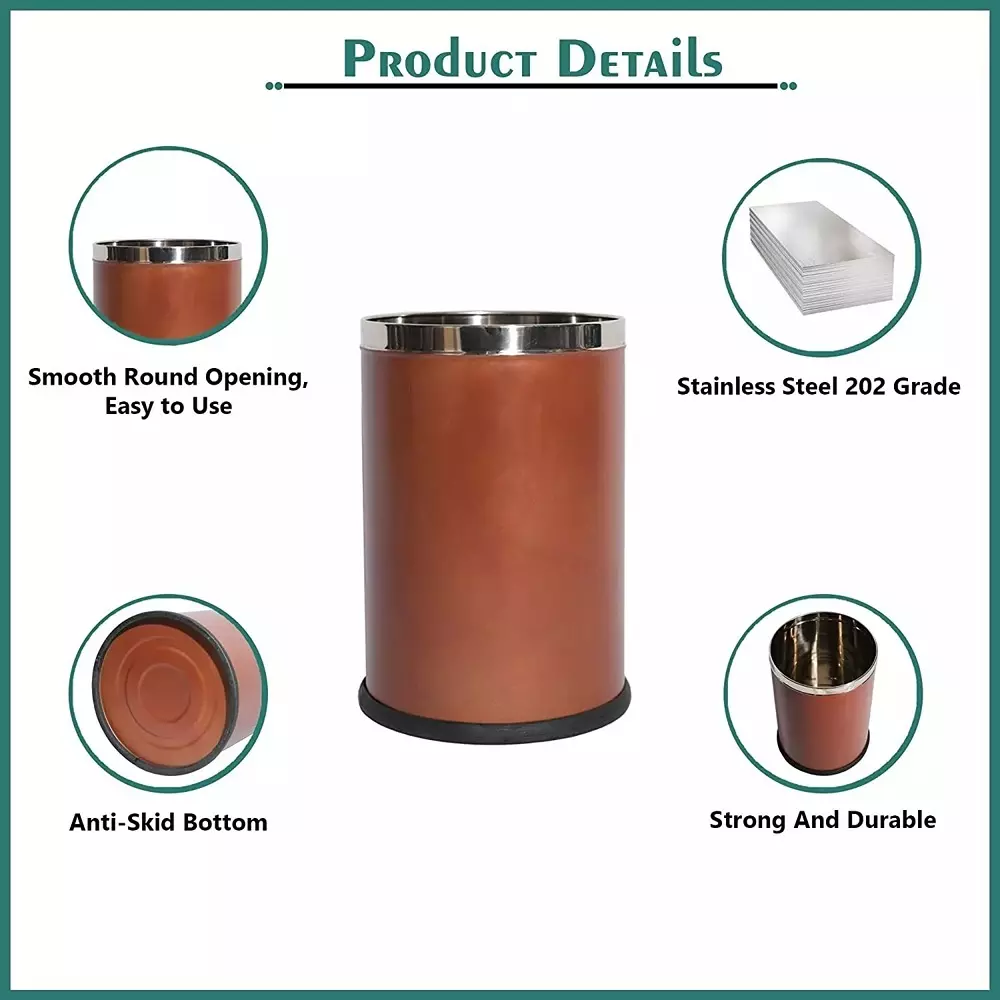 Grassland 50 L Open Top Dustbin Stainless Steel ‎Brown 12x28 Inch, GSS1197