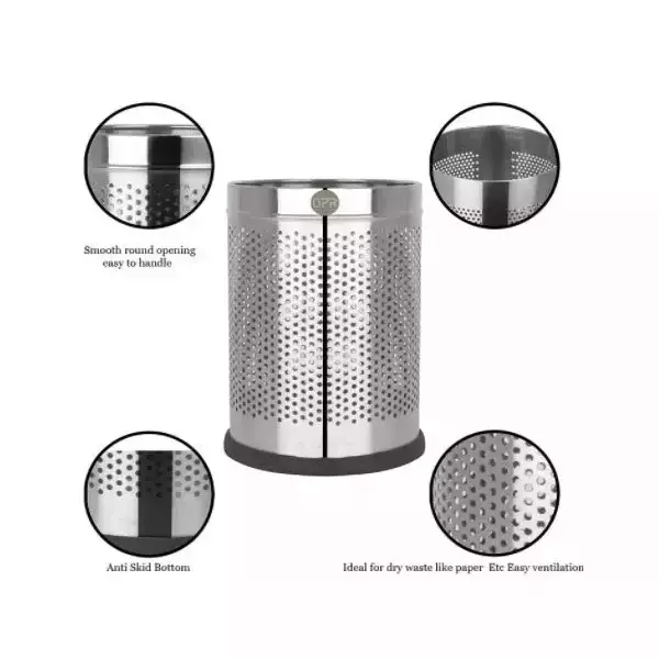 Grassland Open Top Dustbin Stainless Steel Silver 12x24 Inch 50 L, GSS1216