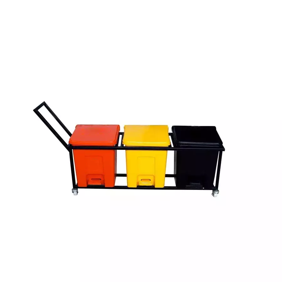 Grassland Pedal Dustbin HDPE Plastic Multi Color 60 L with Lid & 4 Wheels, GPL1092