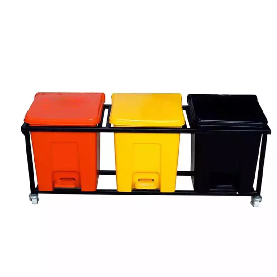 Grassland Pedal Dustbin HDPE Plastic Multi Color 60 L with Lid & 4 Wheels, GPL1092