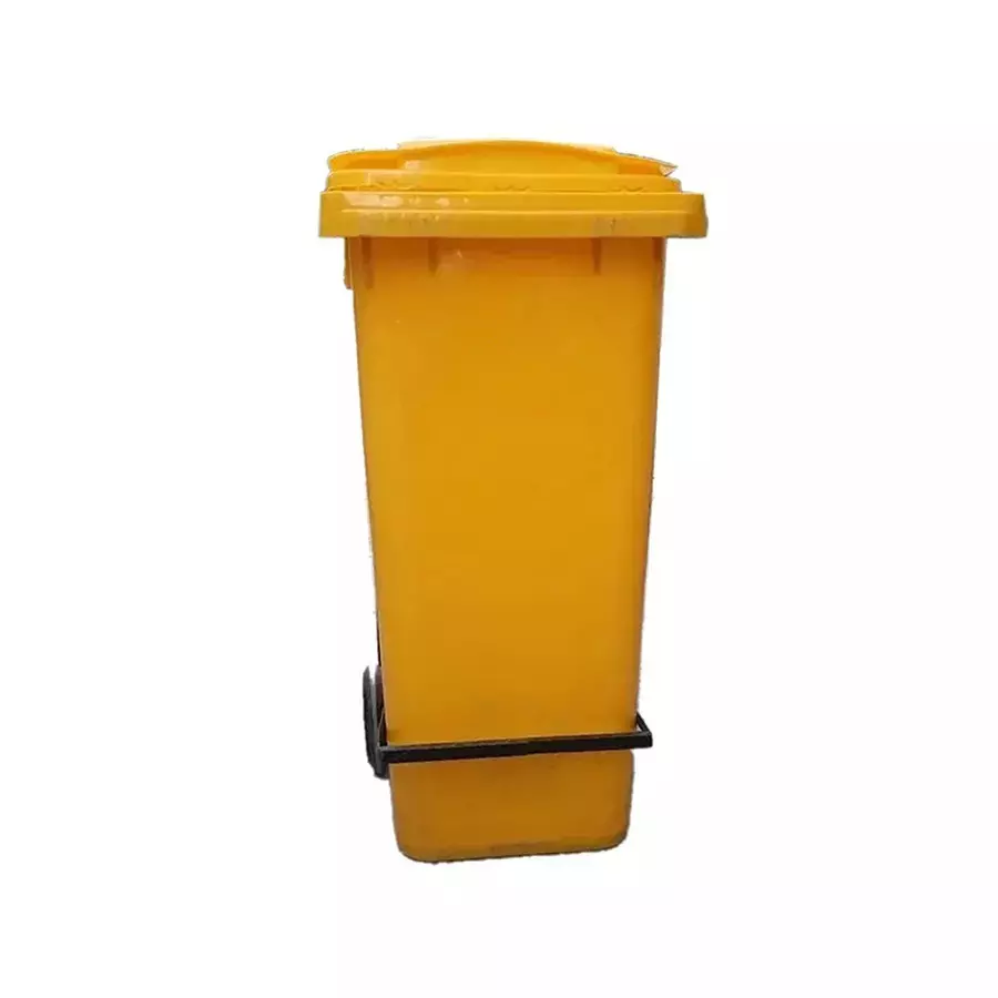 Grassland Dustbin HDPE Plastic Yellow 120 L with Lid & 2 Wheels, GPL1146