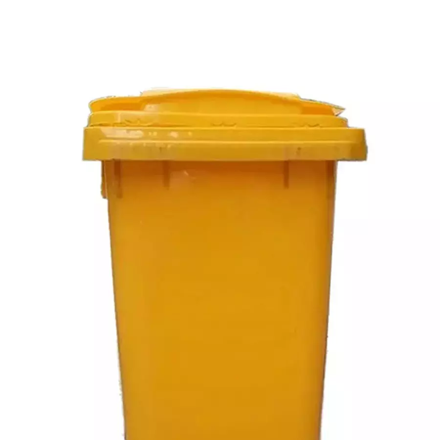 Grassland Dustbin HDPE Plastic Yellow 120 L with Lid & 2 Wheels, GPL1146