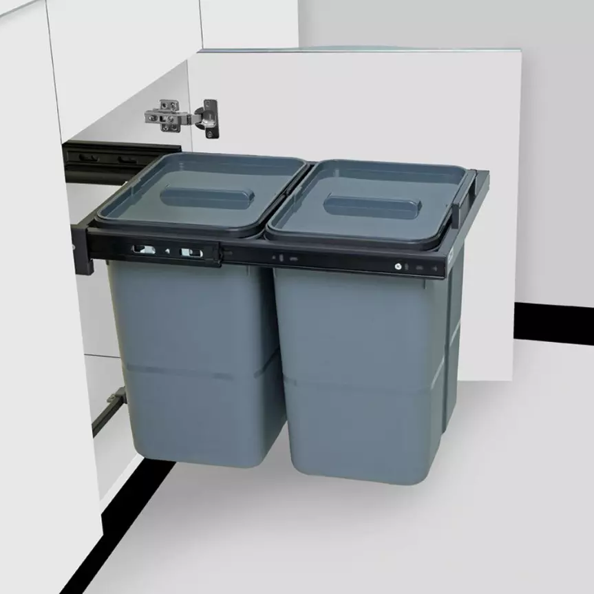 Olive Waste Bin 2A with Soft Close 20+20 L PVC Square Light Grey 362x510x400 mm, 113010830002
