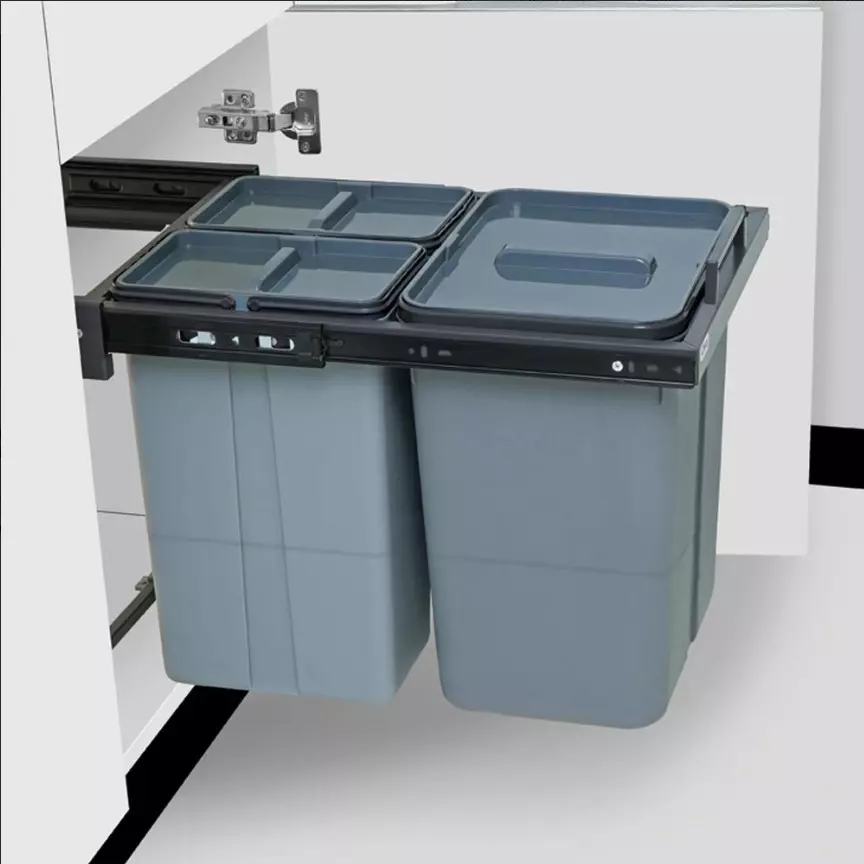 Olive Waste Bin 2B with Soft Close 20+10+10 L PVC Square Light Grey 362x510x400 mm, 113010830003