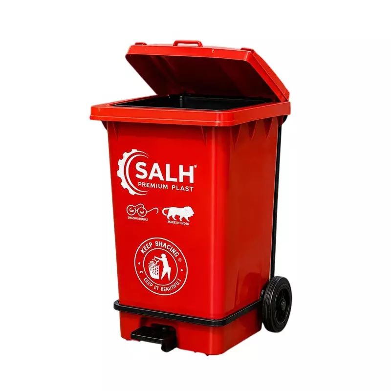 Salh Dustbin Open Top along with LID,&nbsp;2 Wheels and Pedal 240 L Capacity Red Rectangular Shape Plastic for Outdoor, SWB 240 LP