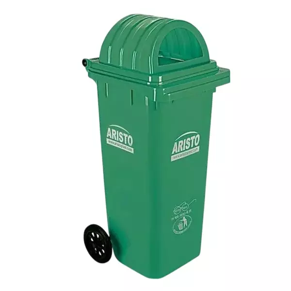 ARISTO Wheel Waste Bin With Dome Lid 90 L Capacity Green