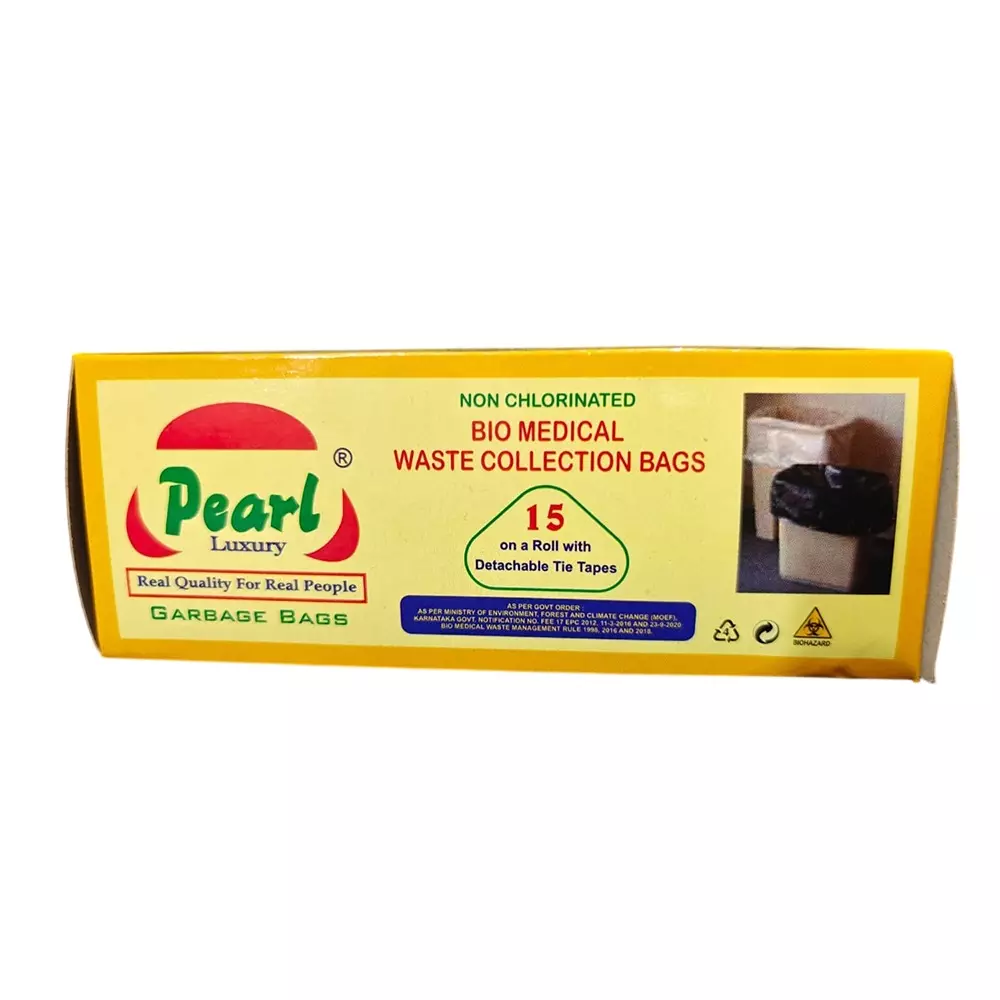Pearl Non Chlorinated Bio Medical Waste Collection Garbage Bag 17 x 19 inch (431.8x482.6 mm Roll) Small Size and 51 Micron Thickness (Pack of 24 Roll)