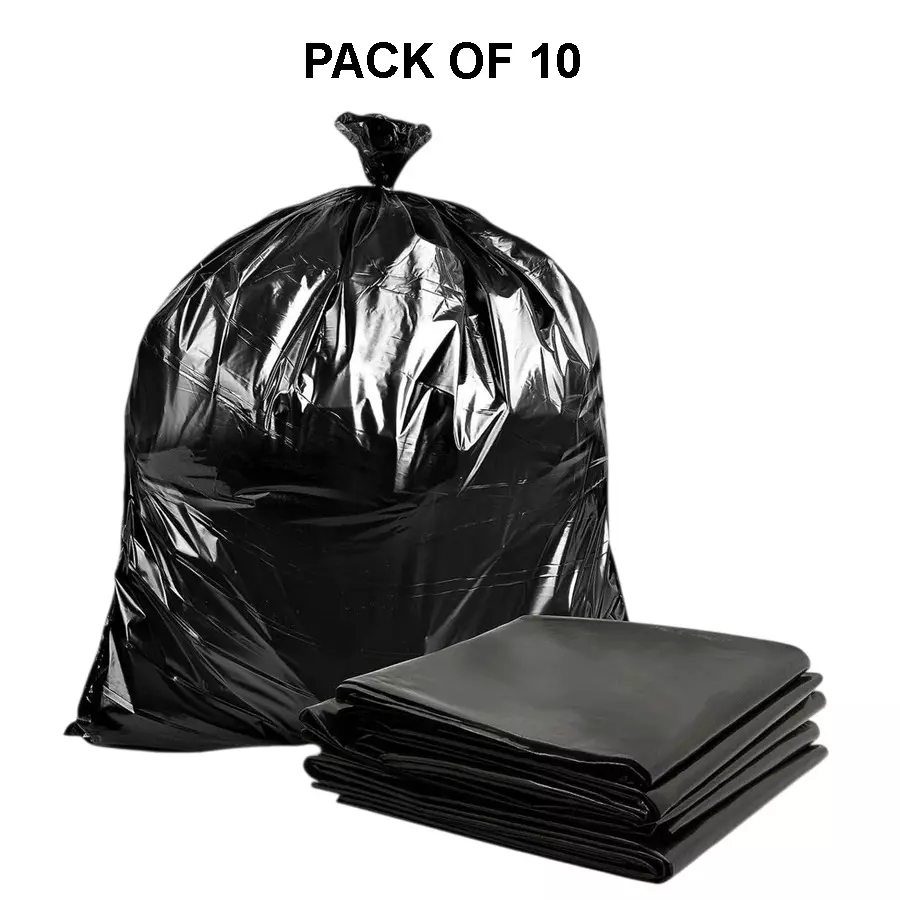 Singhal 120 Micron Garbage Bags 18x21 inch Black Plastic (Pack of 10 Pcs)