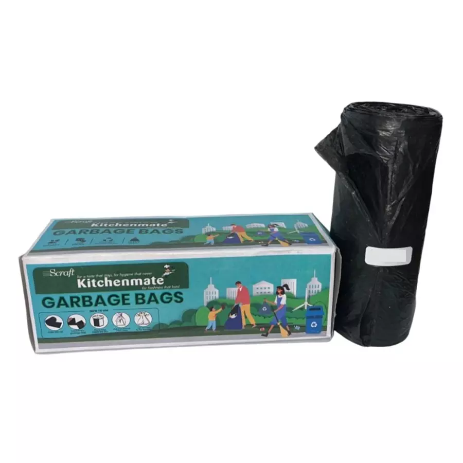 Kitchenmate Garbage Bags Black 17x19 inch (Pack of 10 Rolls with 30 Bags Each)