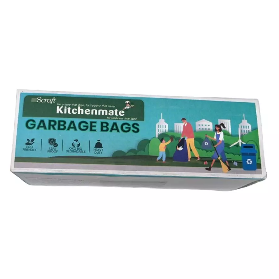 Kitchenmate Garbage Bags Black 17x19 inch (Pack of 10 Rolls with 30 Bags Each)