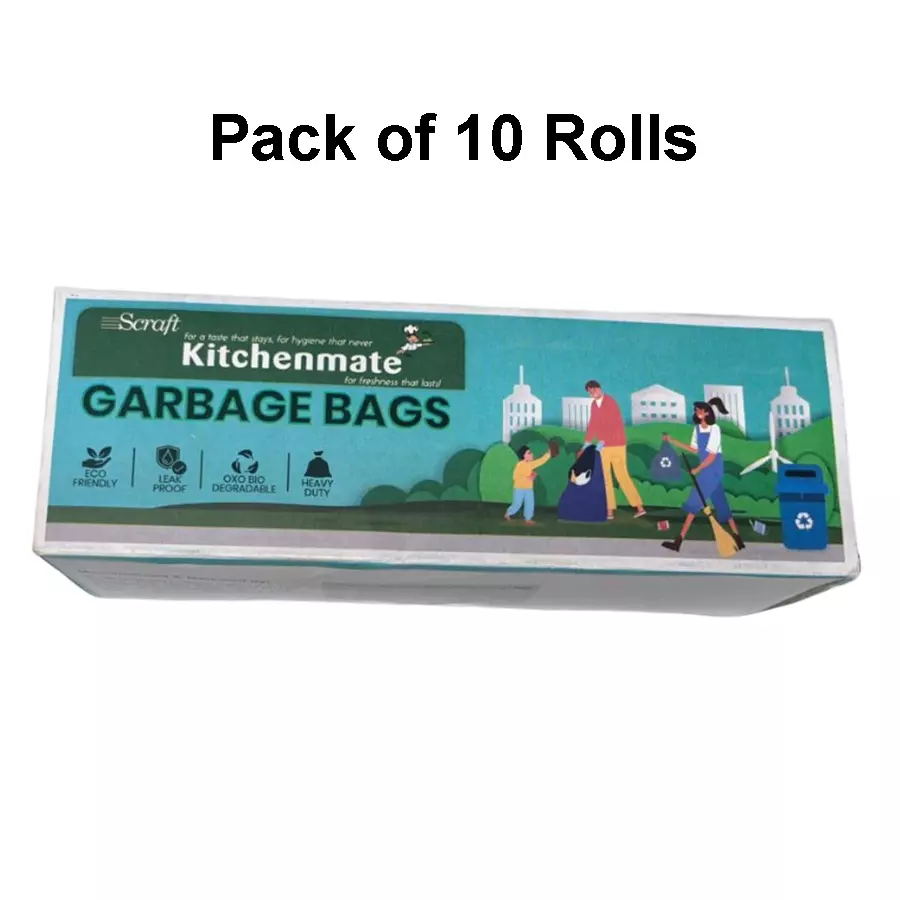 Kitchenmate Garbage Bags Black 17x19 inch (Pack of 10 Rolls with 30 Bags Each)