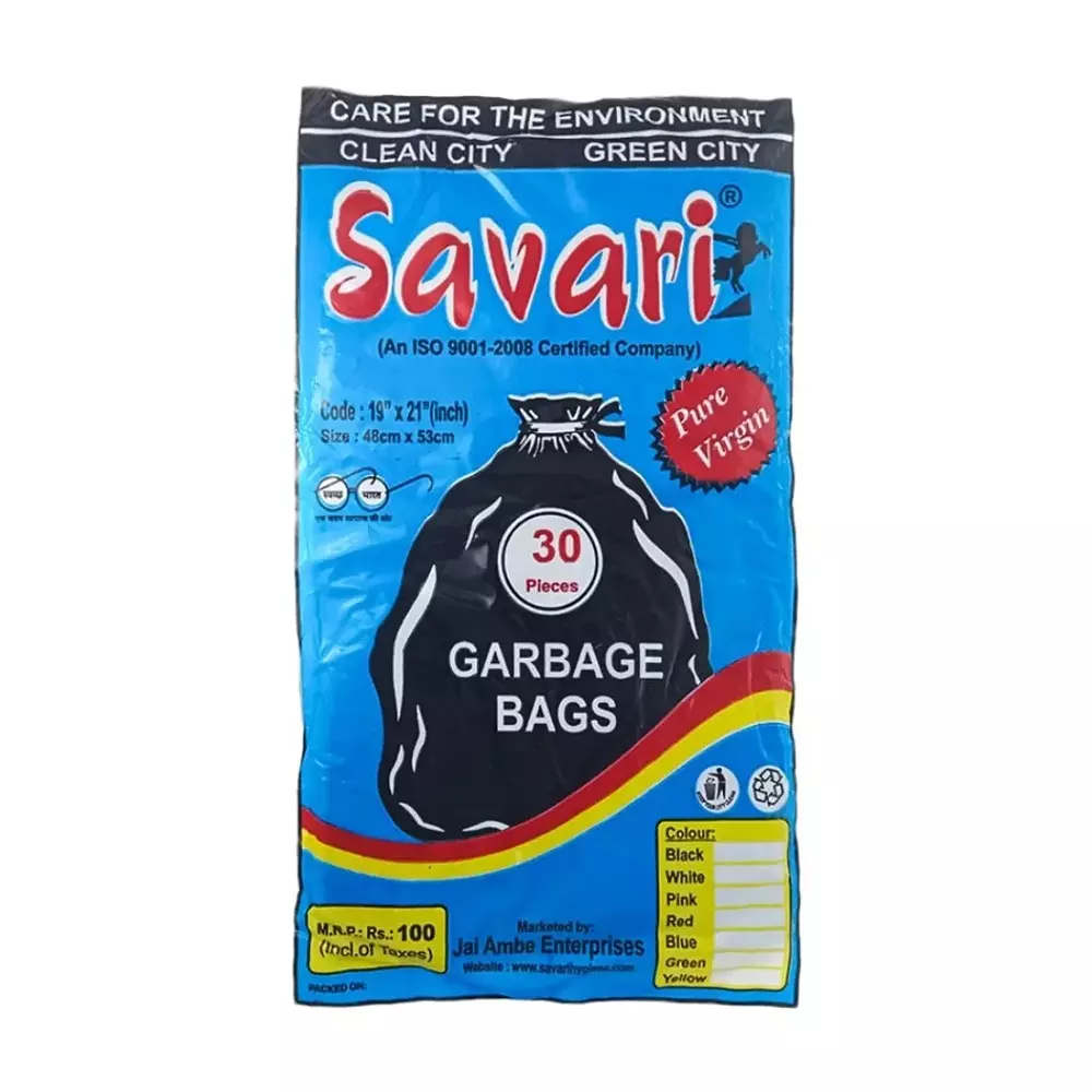 GENERIC Savari Garbage Bag Packet of 30 Pcs, 19x21 inch (48.26 x 53.34 cm) Plastic, Black Color (Pack of 1)
