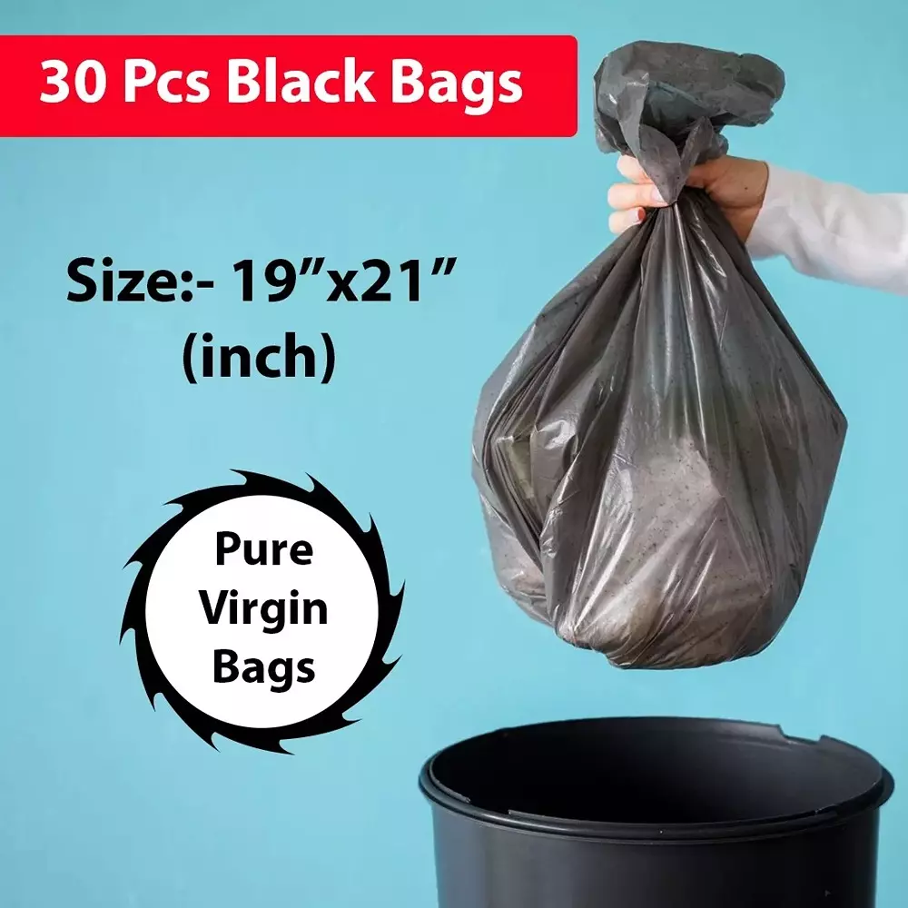 GENERIC Savari Garbage Bag Packet of 30 Pcs, 19x21 inch (48.26 x 53.34 cm) Plastic, Black Color (Pack of 1)